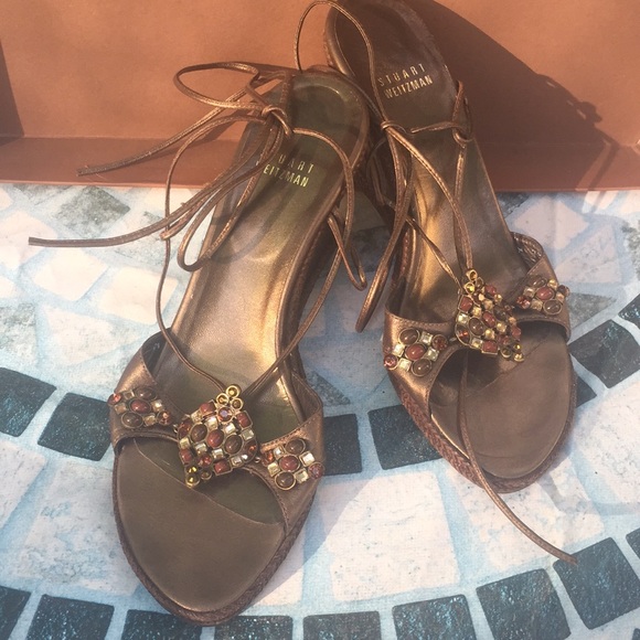 Beautiful Stuart Weitzman Embellished Boho Tie Wedge Sandal - Picture 1 of 8